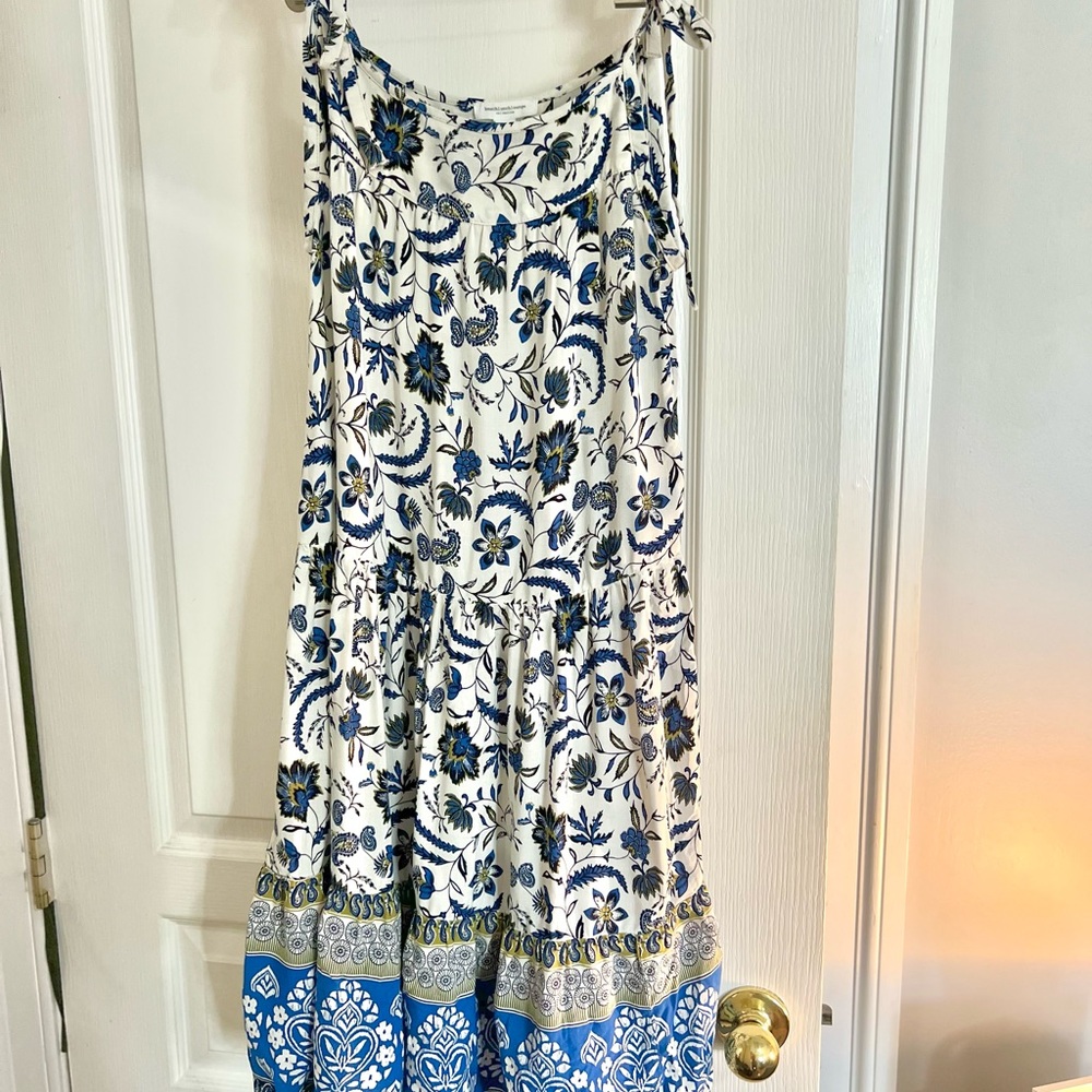 beachlunchlounge White Midi Dress with Blue and Green Floral Print